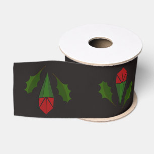 Ruban Gros-grain Roses rouges Abstraites, Holly Holiday Black