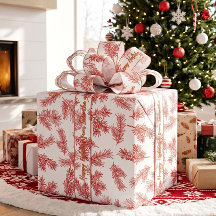 Rouge Blanc Élégant Botanique Noël