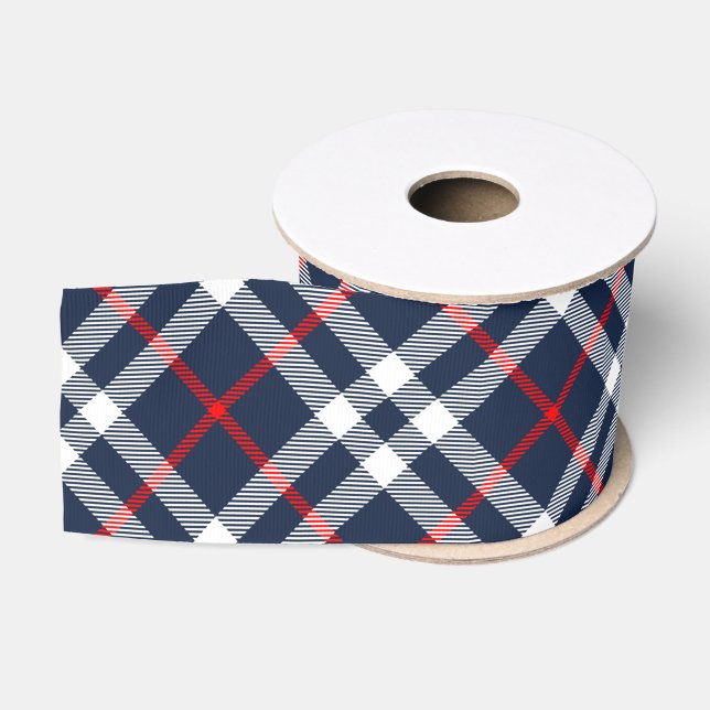 Ruban Gros-grain Rouge blanc et bleu Tartan (Bobine)
