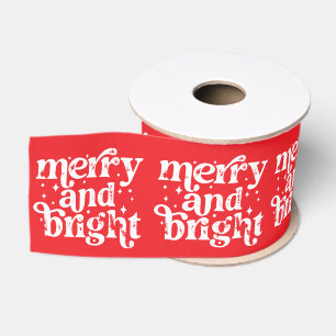 Ruban Gros-grain Rouge & Blanc Noël Joyeux & Lumineux Fêtes