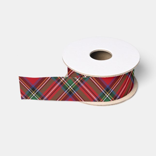 Ruban Gros-grain Rouge Vert Plaid Rustique Stewart Tartan (Bobine)