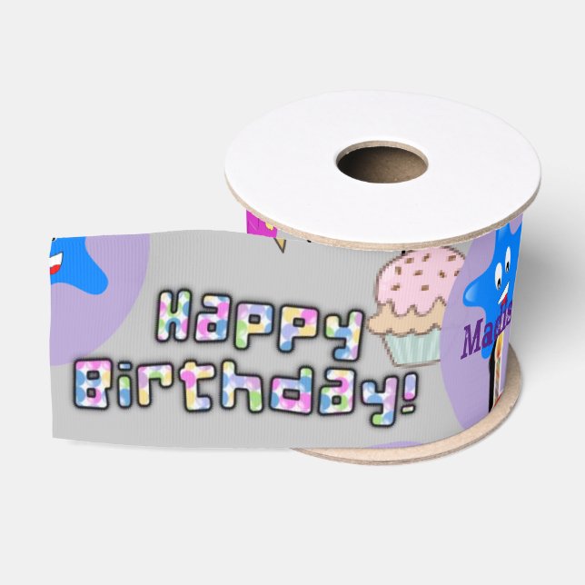 Ruban Gros-grain Ruban, #5 Joyeux 5e anniversaire Ribbon Grey (Bobine)