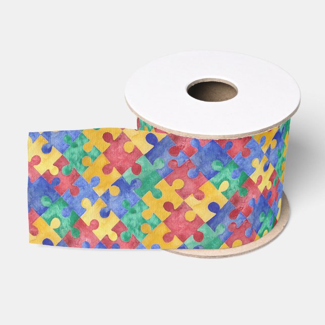 Ruban Gros-grain Ruban de puzzle d'aquarelle de sensibilisation sur (Bobine)