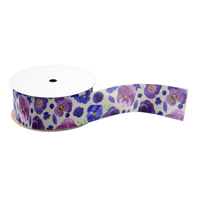 Ruban Gros-grain Ruban d'impression Pansons violettes et bleues (Bobine)
