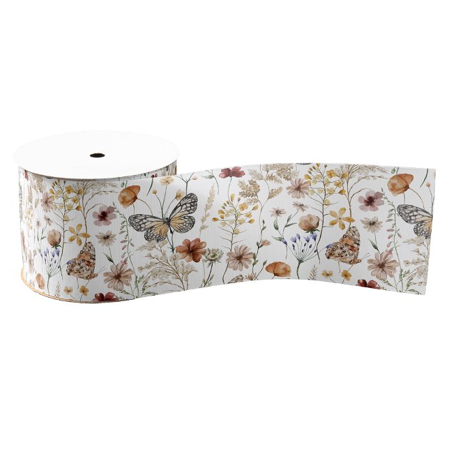 Ruban Gros-grain Ruban floral Boho (Boho Wildflowers Butterflies Floral Gift Wrapping Ribbon by Painted Paperie
)