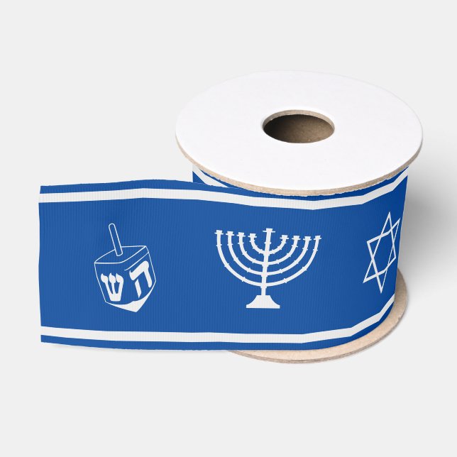 Ruban Gros-grain Ruban Hanoukka | Menorah, Étoile de David, Dreidel (Bobine)