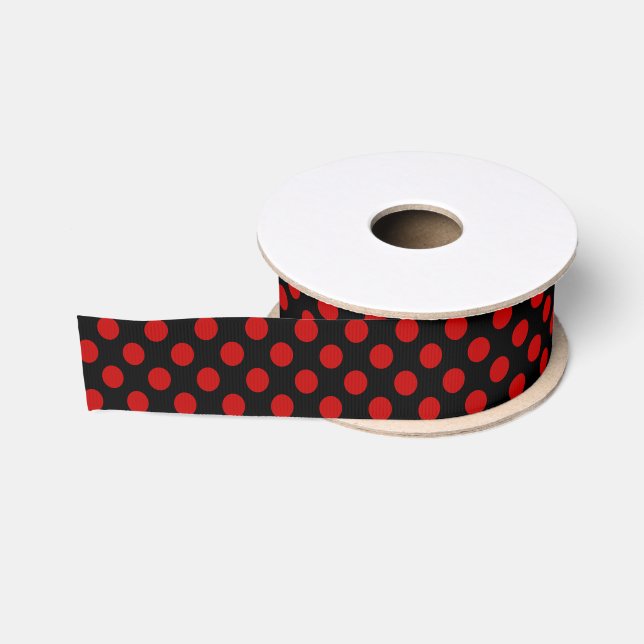 Ruban Gros-grain Ruban noir et rouge de point de polka (Bobine)