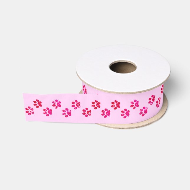 Ruban Gros-grain Ruban scintillant rose d'empreinte de patte (Bobine)