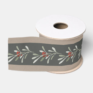 Ruban Gros-grain Rustic Kraft Wide Gray Center Stripe Greenery 3"