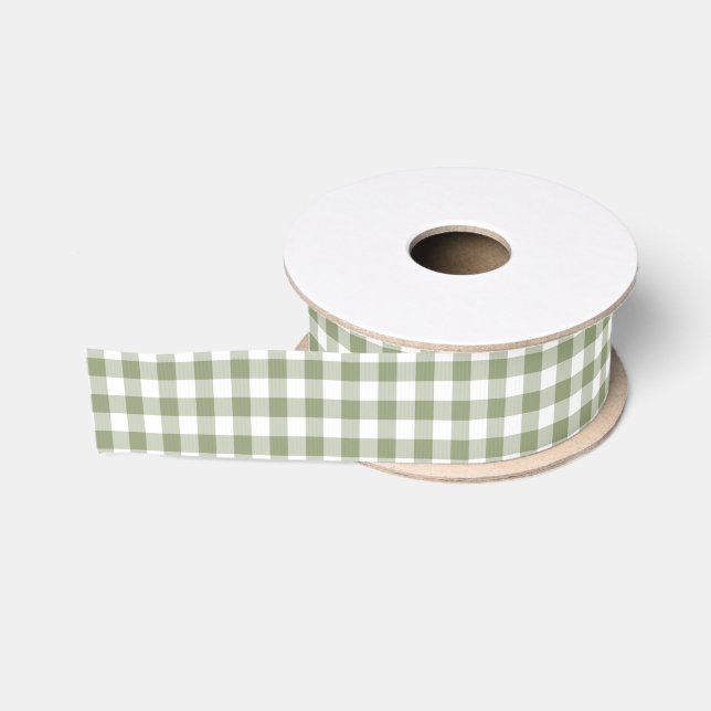 Ruban Gros-grain Sage Vert Blanc En vichy Chèques Motif Élégant (Bobine)
