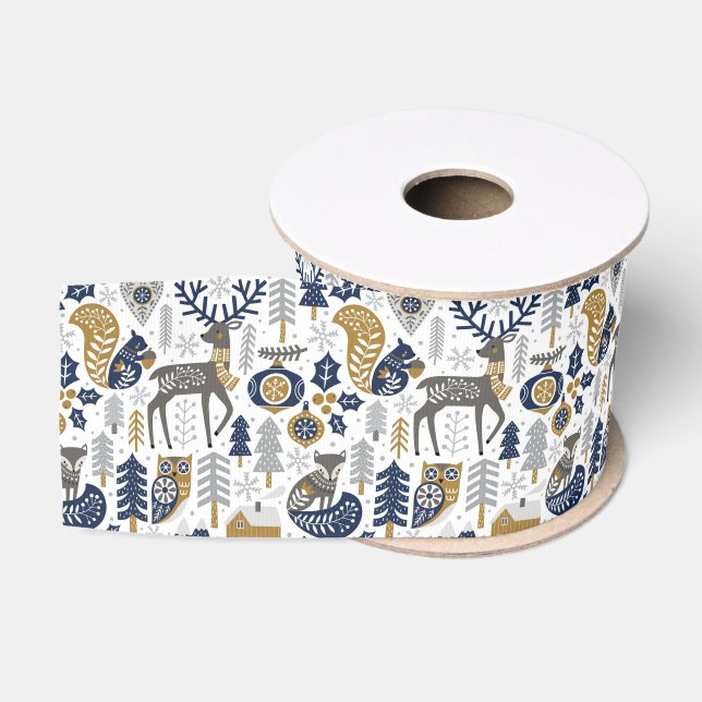 Ruban Gros-grain Scandinavian Woodland Animals Snowflakes Christmas (Bobine)