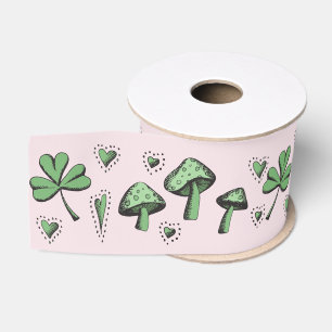 Ruban Gros-grain Shamrock rose et vert personnalisé Coeur et champi