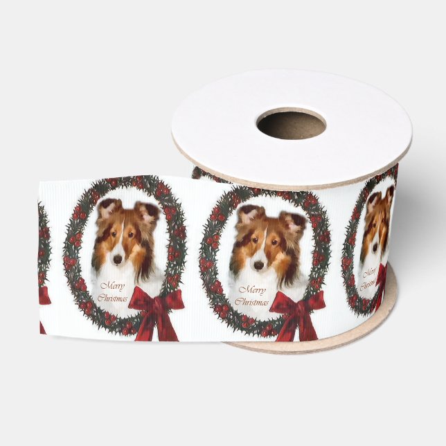 Ruban Gros-grain Shetland Sheepdog - couronne de Noël (Bobine)