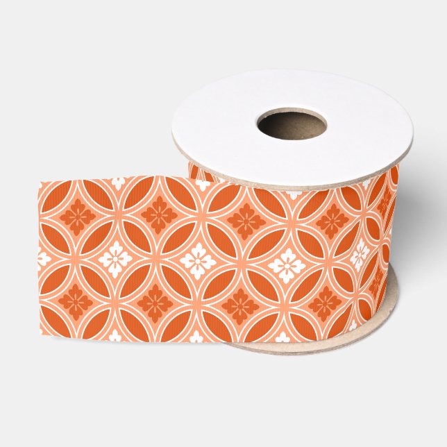Ruban Gros-grain Shippo avec Motif Fleur, Mandarin Orange (Bobine)