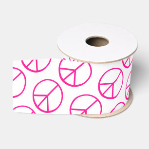Ruban Gros-grain Signe de Paix Rose Groovy Coloré Amusant