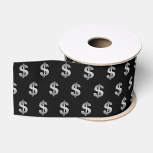 Ruban Gros-grain Signes de dollar argent sur noir