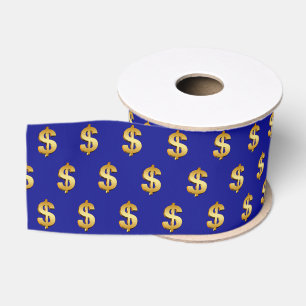 Ruban Gros-grain Signes dollar or sur bleu marine