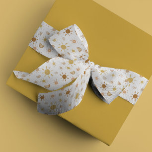 Ruban Gros-grain Soleil bohème et arc-en-ciel en jaune