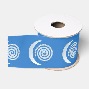 Ruban Gros-grain Spirale de lune d'argent sur bleu profond