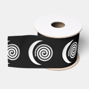 Ruban Gros-grain Spirale de lune d'argent sur noir