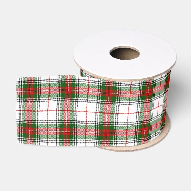 Ruban Gros-grain Stuart / Stewart tartan blanc rouge vert plaid (Bobine)