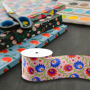 Ruban Gros-grain Style mexicain coloré motif floral élégant gras