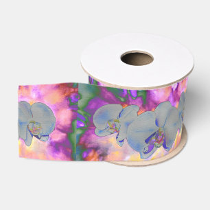 Ruban Gros-grain Surreal funky blanc aquarelle orchidées