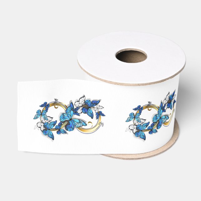 Ruban Gros-grain Symbol Infinity of Blue Morpho Butterflies (Bobine)
