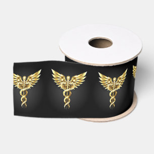 Ruban Gros-grain Symbole caducee polygonal or