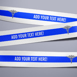 Ruban Gros-grain Symbole Caduceus Médicale Texte personnalisé Bleu 