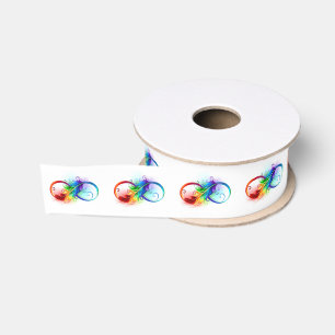 Ruban Gros-grain Symbole d'infini avec plume arc-en-ciel