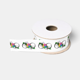 Ruban Gros-grain Symbole d'infini avec Rose arc-en-ciel