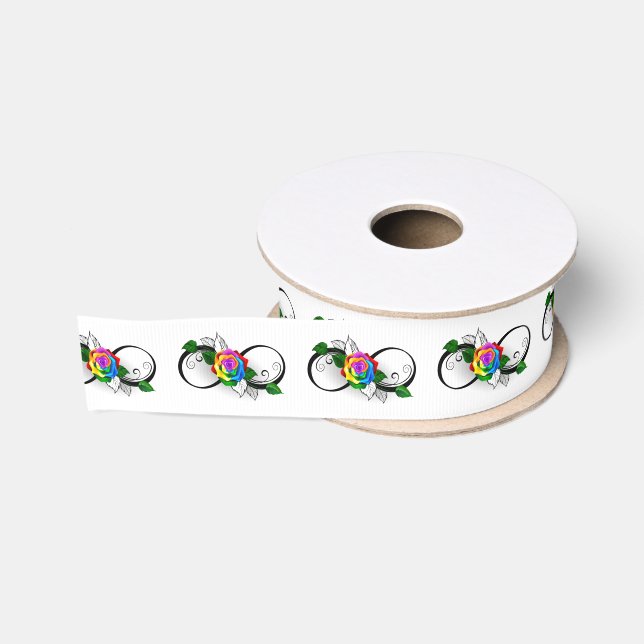 Ruban Gros-grain Symbole d'infini avec Rose arc-en-ciel (Bobine)