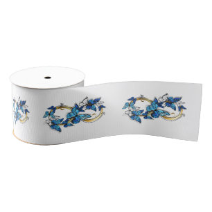 Ruban Gros-grain Symbole infini de papillons Morpho bleus