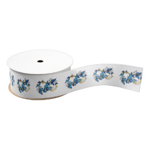 Ruban Gros-grain Symbole infini de papillons Morpho bleus