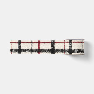 Ruban Gros-grain Tartan neutre blanc noir et rouge