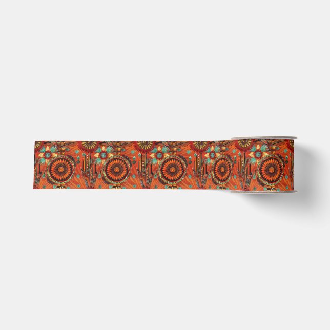 Ruban Gros-grain Teal tribal "Echos complexes" Arural Grosgrain Ri (Devant)