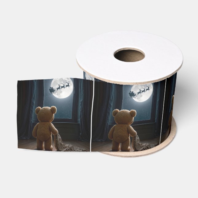 Ruban Gros-grain Teddy Bear Watching Santa Claus and Reindeer (Bobine)