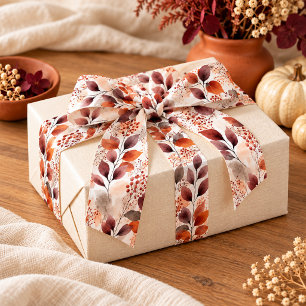 Ruban Gros-grain Terre cuite et feuilles d'automne Bourgogne   Boho