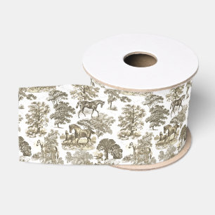Ruban Gros-grain Toile de Jouy beige élégant et chic