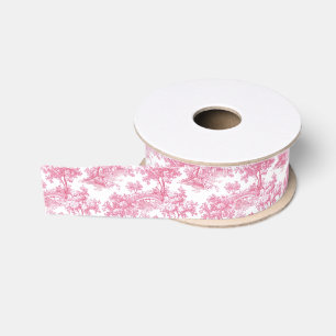 Ruban Gros-grain Toile rose florale Chinoiserie