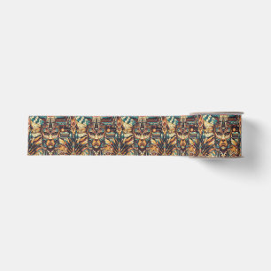 Ruban Gros-grain Tribal Azure "Mesoamerican Motif" Large Grosgrain