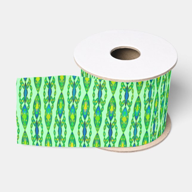 Ruban Gros-grain Tribal Batik - Mint, Emerald Green et Blue (Bobine)