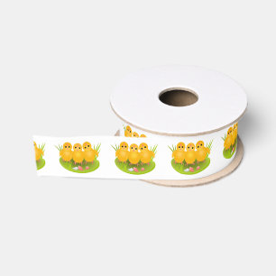 Ruban Gros-grain Trois joyeuses Pâques poulets jaunes