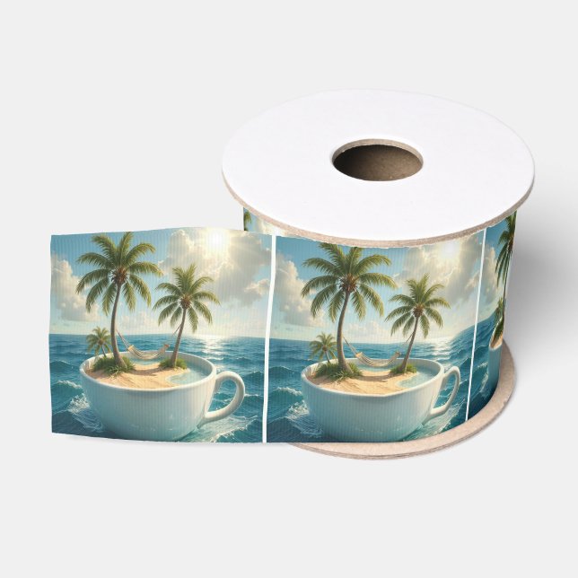 Ruban Gros-grain Tropical Island With Hammock in a Teacup (Bobine)