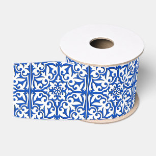 Ruban Gros-grain Tuile marocaine - bleu et blanc de cobalt