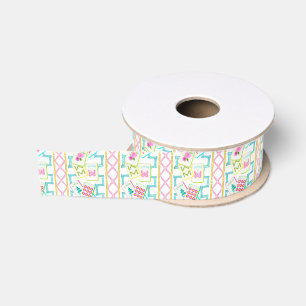 Ruban Gros-grain Tuiles de Mahjong en aquarelle brillante Bamboo