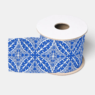 Ruban Gros-grain Tuiles marocaines - bleu et blanc de cobalt