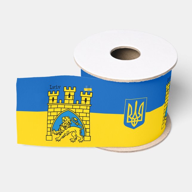 Ruban Gros-grain Ukraine & Lviv City - Coat of Arms, Ukrainian Flag (Bobine)