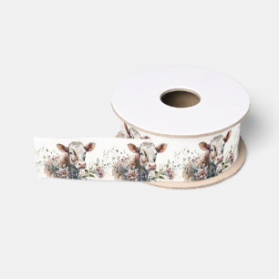 Ruban Gros-grain Vache Aquarelle En Fleurs